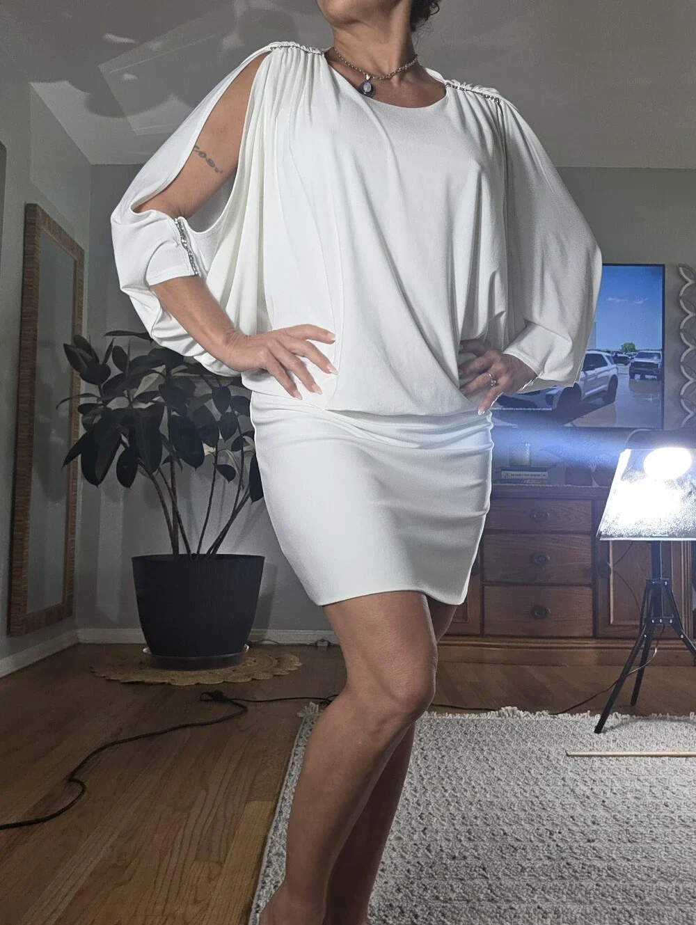 Vintage Caché Rhinestone Cold-Shoulder Mini Dress — Size Medium Y2K Bridal